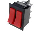 Rocker switch; ON-ON, fixed, 6pins. 10A/250Vac, 32x22x26.6mm double SPST red