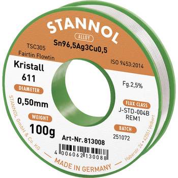 STANNOL Lodalvas stieple Sn96.5Ag3Cu0.5 0.5mm 100g ar kusni Stannol