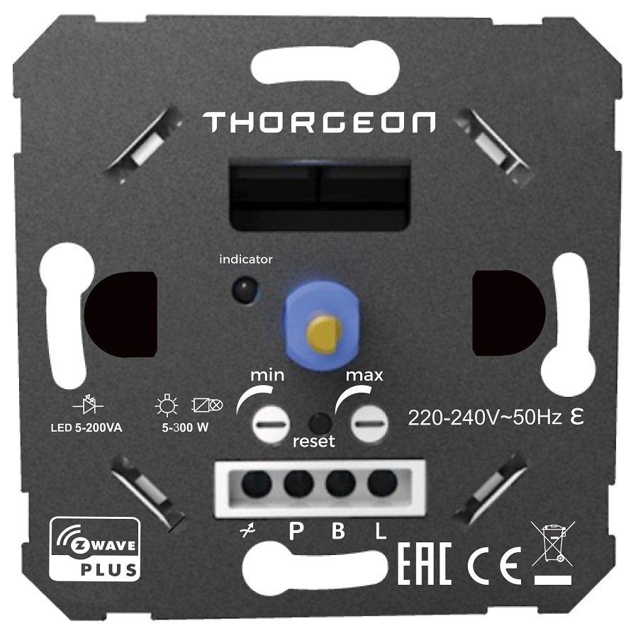 Gaismas regulators 230V 5-300W TRIAC, vadāms ar pogu un Z-Wave, THORGEON