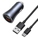 Car Quick Charger 40W 12-24V 2xUSB QC4.0 SCP FCP AFCwith USB-C 1m Cable , Dark Gray