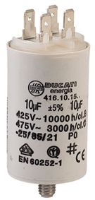 Motora kondensators 10 uF±5%/475 V+GRD Ø36x58 mm, DUCATI