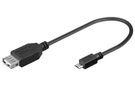 Kabelis USB2.0 AF ligzda -> micro USB BM spraudnis 0.2m, OTG,  melns